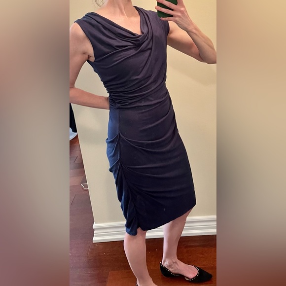 Bordeaux Draped Navy Dress - Picture 5 of 6